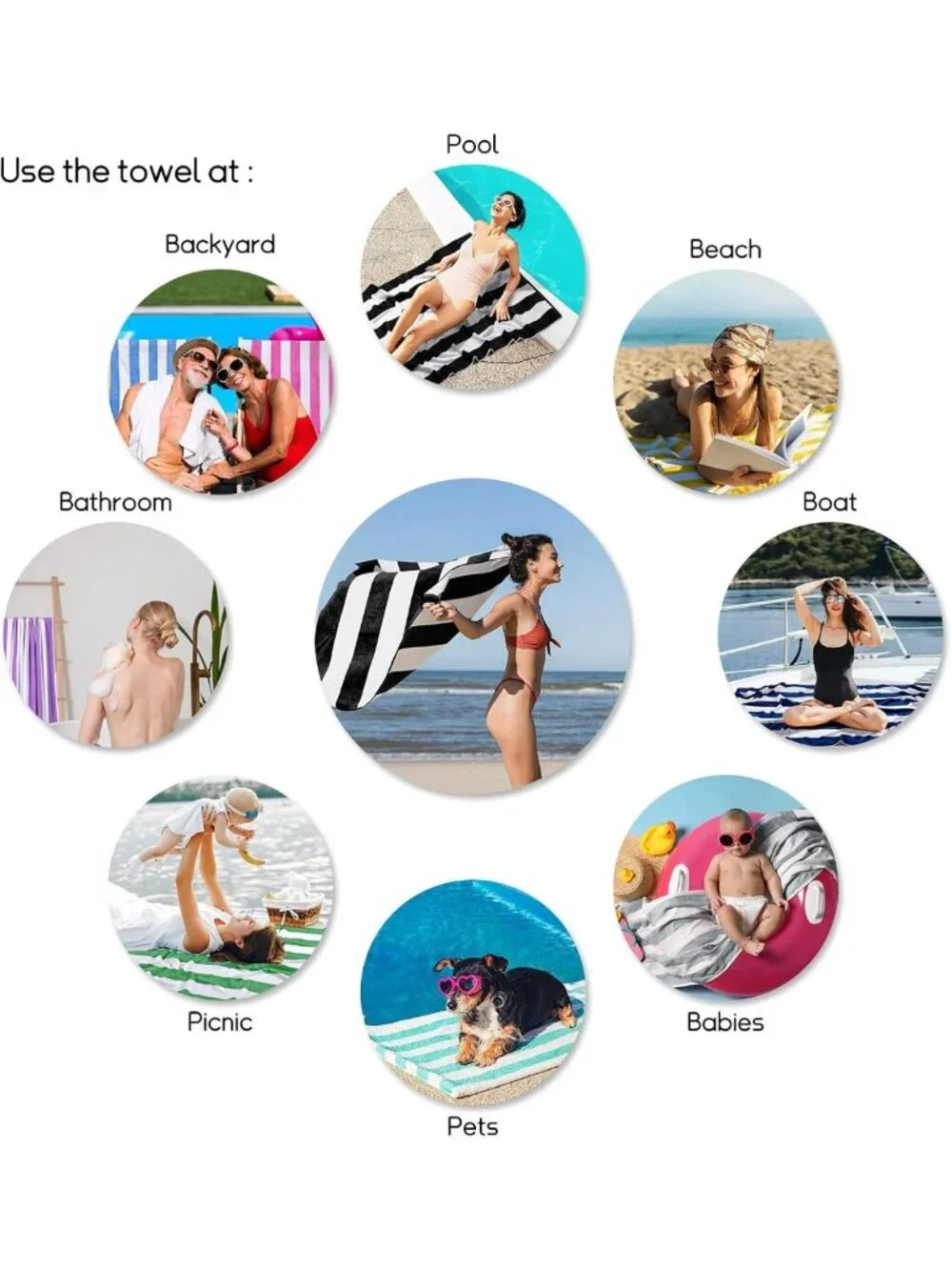 Oversized Black Striped Beach Towel - 35x70